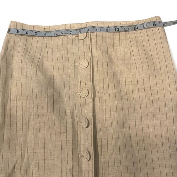 NWT H&M BUTTON-FRONT LINEN SKIRT Light beige/Pinstriped Size 10 - Picture 5 of 8